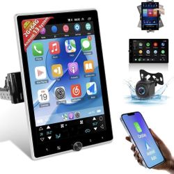 [2G+64G] Android 13 Rotatable Single Din Vertical Car Stereo 10.4 inch Touch Screen Radio Unit with Wireless Carplay & Android Auto/EQ Audio/Bluetooth