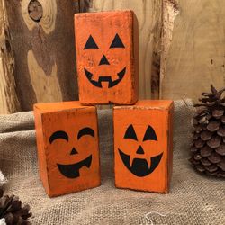 Set of Three Wood Block Pumpkins