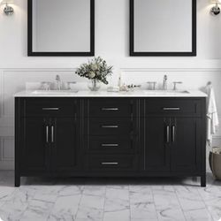 50% OFF - OVE Decors Tahoe 72" Double Sink Bathroom Vanity Espresso w/ Stone Top