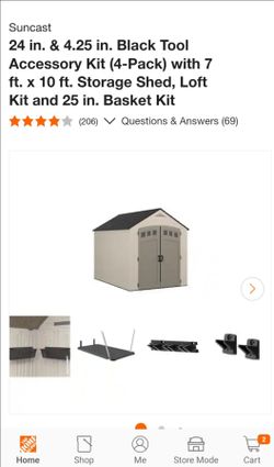 Suncast
24 in. & 4.25 in. Black Tool Accessory Kit (4-Pack) with 7 ft.x 10 ft. Storage Shed, Loft Kit and 25 in. Basket Kit