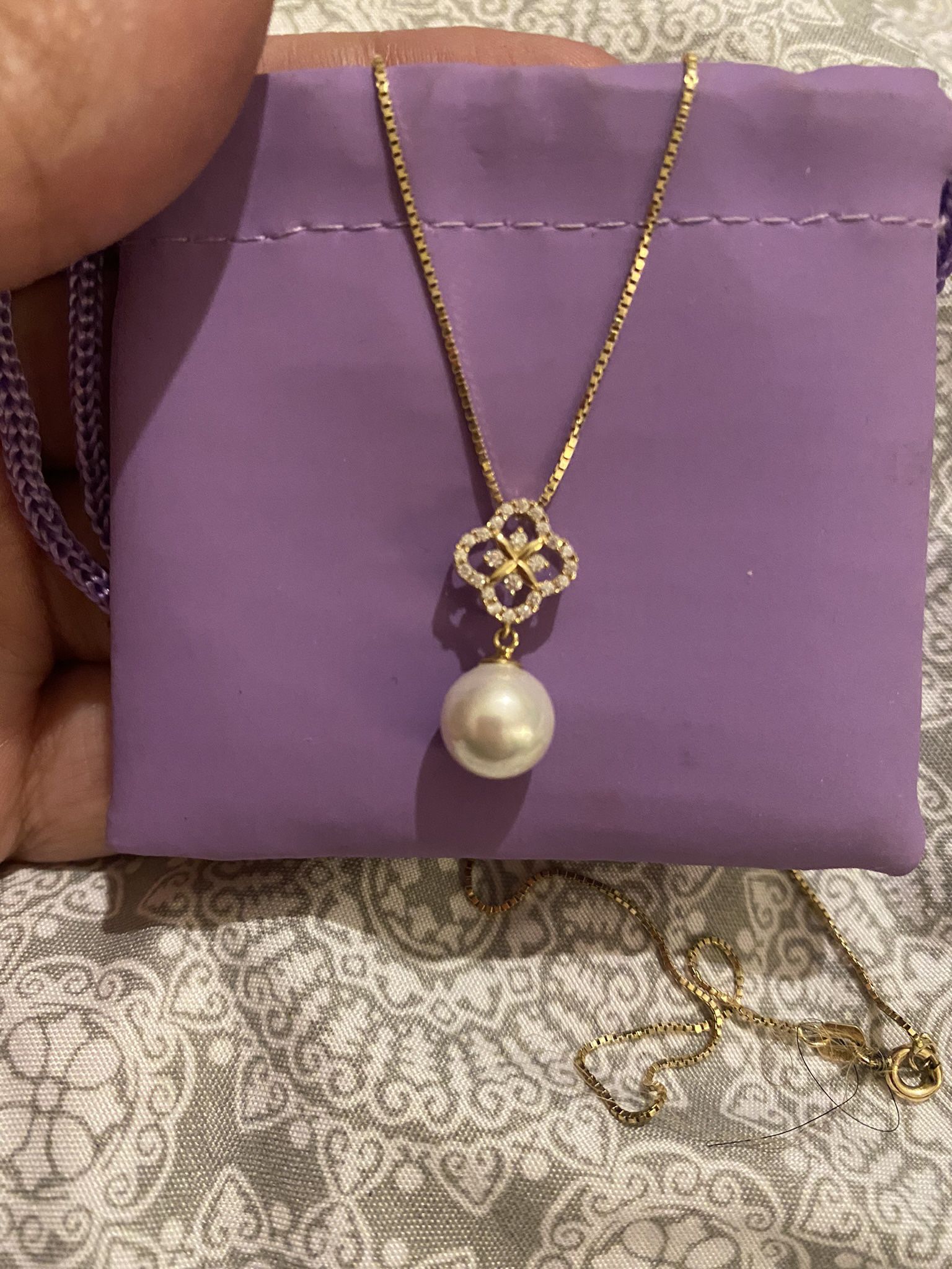 Beautiful 14k Real Chain And 10k Real Pearl  Pendant 