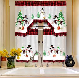 2 Sets Snowman Christmas Kitchen Curtains