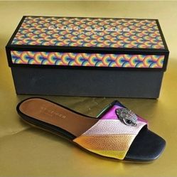 Kurt Geiger Kensington Metallic Rainbow Ornament Flat Sandal Slides Size 9