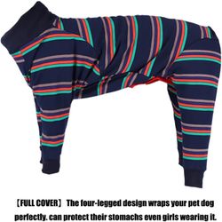 GabeFish Dog Soft Shirt After Surgery, Long Sleeve Onesie Jumsuit for Pets, 4 Legs Pajamas for Dogs Navy Blue 2X-Large