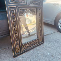 Brown And Black Wooden Antique Mirror