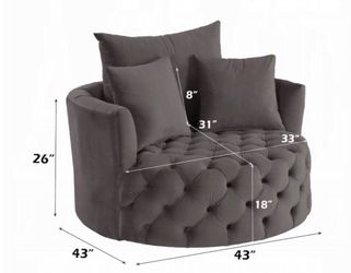 Gray Velvet Tufted Round Accent Chair