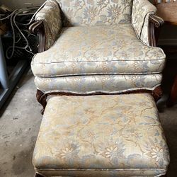 Chair and ottoman. Tapestry cover. Solid wood. French style