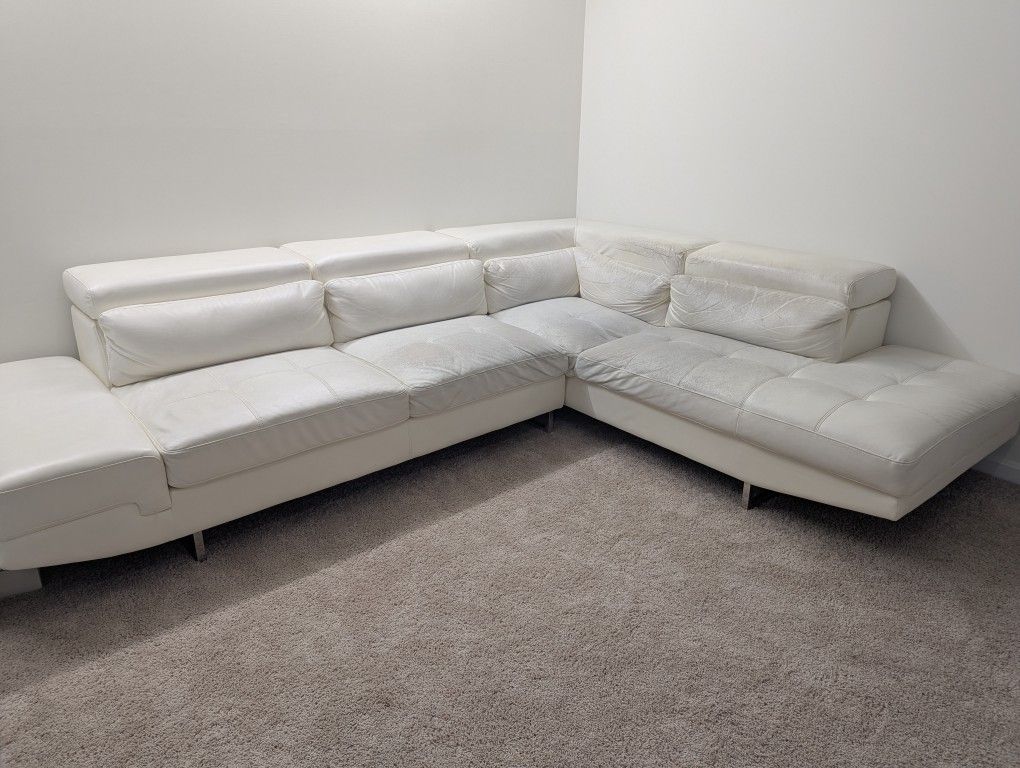 White Sectional Couch (Modern, Comfy, Lightly Worn)