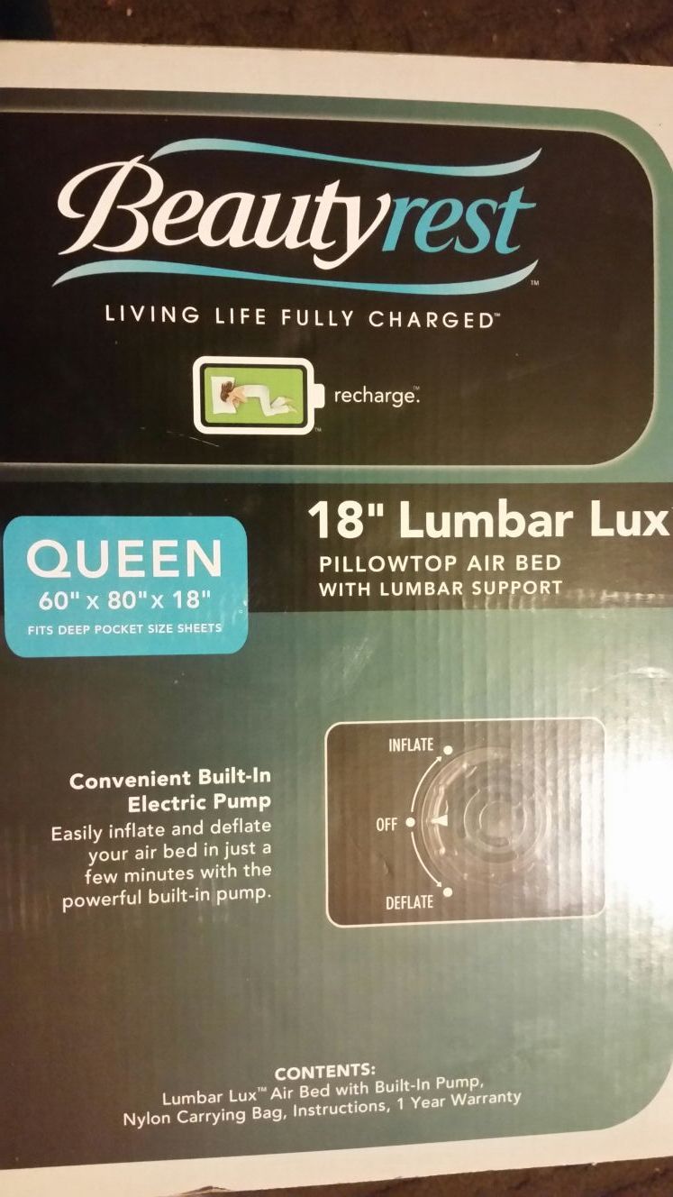 Brand new in box beautyrest pillow top airbed with built in electric pinp retail price 120.00