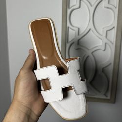 Hermes White Leather Sandal