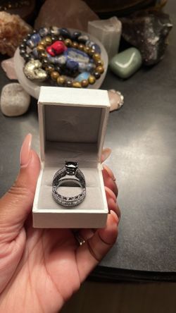 Black Stone Stainless Steel Wedding Ring Set