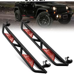 Black with red step bars for Jeep Wrangler 2007 to 2018 JK, JKU