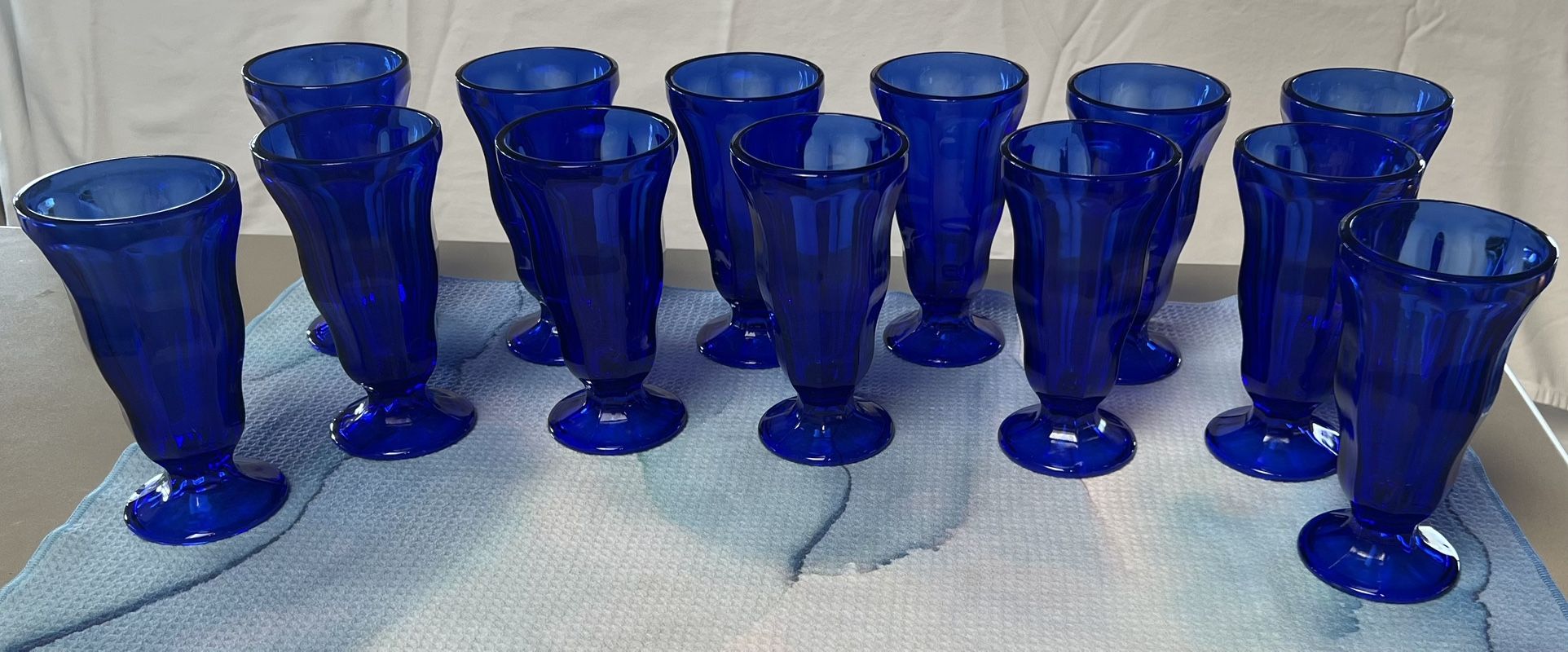 Set Of 13 Heavy Cobalt Blue Ice Cream Glasses