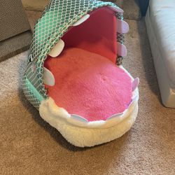 Fuzzy Cat Bed And Cove, Fleece White Pink & Blue Whale Cat Bed, Bed For Kittens And Cats, Small Cat Lounge Bed, Cove, Cave, Hiding Spot 