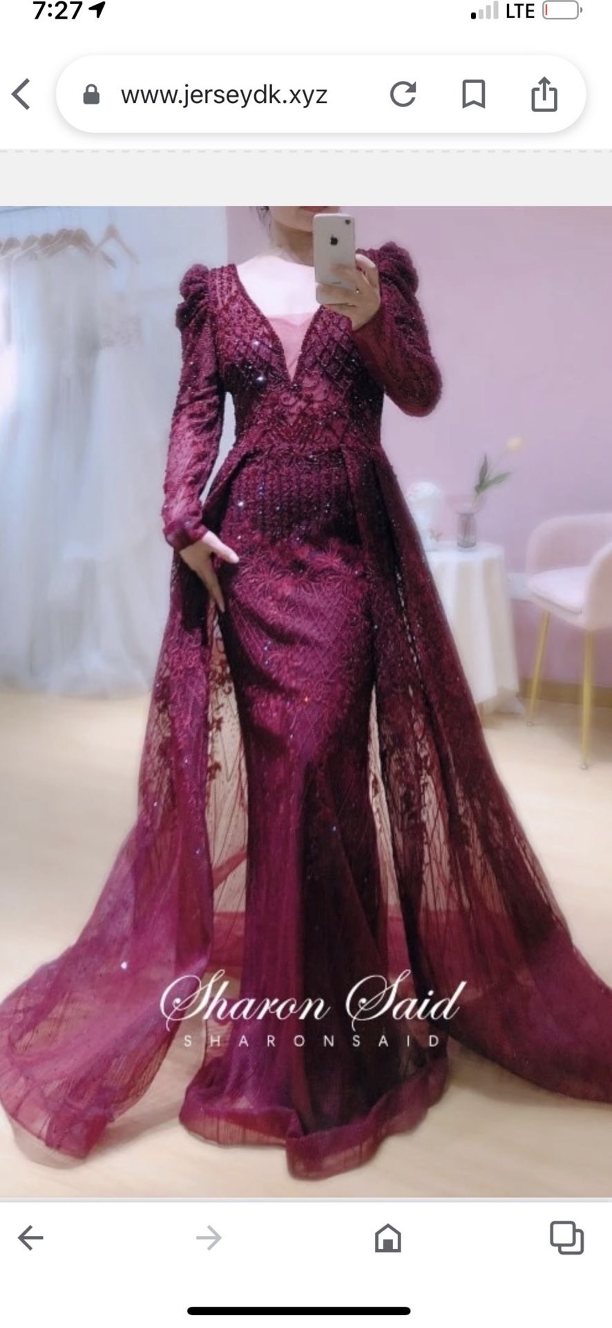 Maroon Long Sleeve Sequin Over Skirt Gown Dress Heavily Beaded Modest Size 12