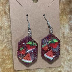 Red and Silver Fruit Dangle Earrings