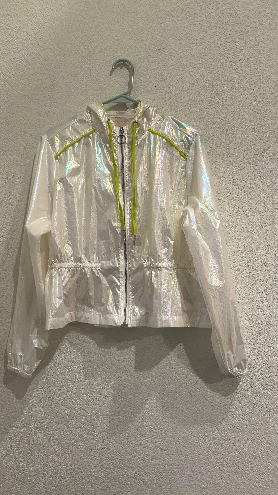 Candie’s White Shimmery Women’s Hoodie Jacket 100% Nylon Sz. M