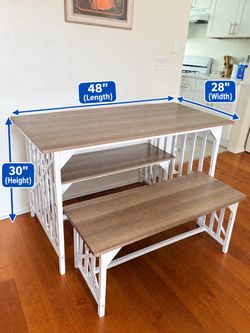 Dining Table Set with Bench and Storage Shelf