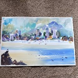 Unknown Water Color Painting 1970 Beach