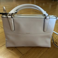  Coach White Leather Satchel Crossbody Bag 