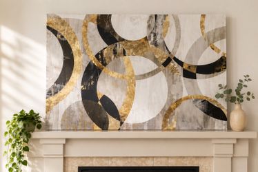 Large 48”x32” Modern Canvas Wall Art – Gold Gray Abstract Decor