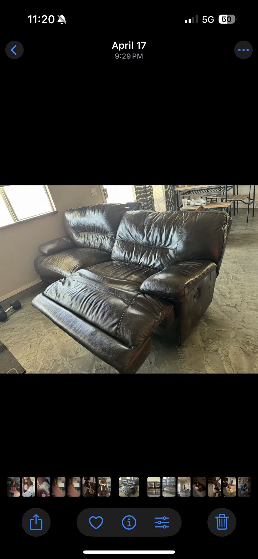 Brown Leather Power Reclining Couches. 