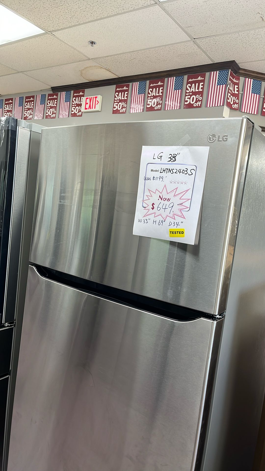 Refrigerator Stainless Steel 33” In New Open Box