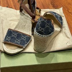 GUCCI Denim GG Style Wedge (Authentic)