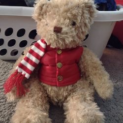 NWOT FAO Schwarz 12" 2018 Anniversary Stuffed Winter Bear With Vest and Scarf