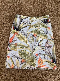 Ann Taylor Light Blue/Jungle Pencil Skirt - Size 0.