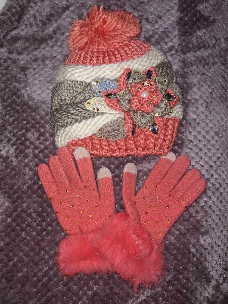 Bedazzled Winter Hat and Gloves