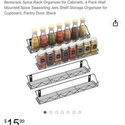 Wall Mounted Spice Rack Organizer for Cabinet Door, 4 Tier Metal Hanging Seasoning Jar Storage Rack Condiment Bottle Organizer Holder Rack for Kitchen