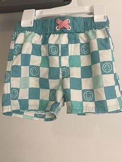Cat & Jack Toddler Baby Boy Mint Green Checkered Swim Trunks Bathing Suit 12m