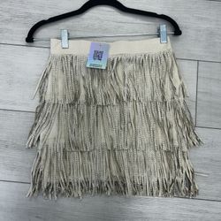 Studded Fringe Mini Skirt – Sand - S-M-L
