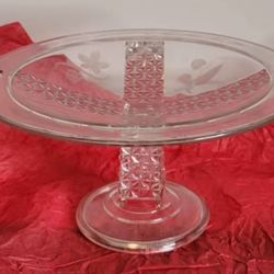 ​Vintage Etched Glass Pedestal Cake Stand – Daisy & Button Cross Pattern