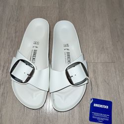 Birkenstock Madrid Big Buckle Slide Sandals White Leather Sz 40/9