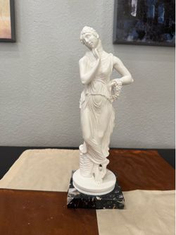 Neoclassical Sculpture “Ballerina Del Canova” Alabaster Powder, Marble Base 12.6”
