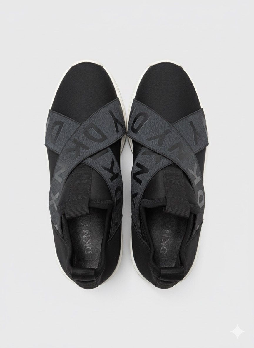 DKNY Women’s 7.5M Black Logo Slip-On Platform Sneakers