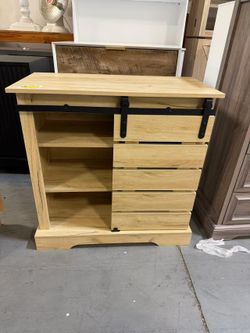 New Farmhouse Buffet Cabinet, Sideboard Storage, Open Compartment, Sliding Barn Door