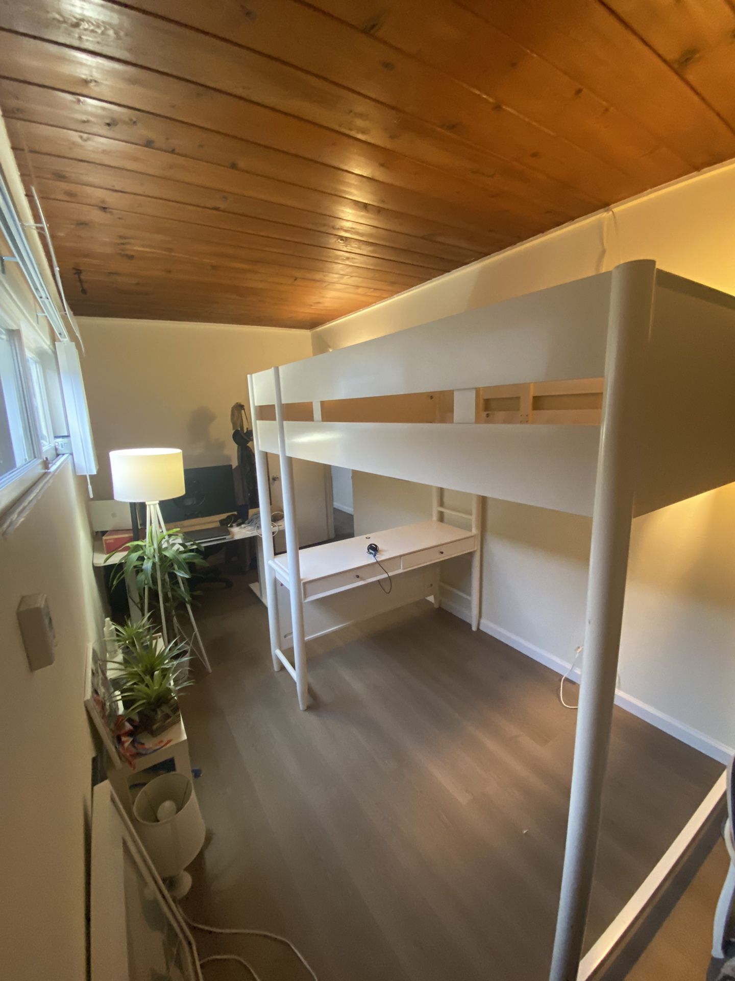 West Elm Mid-Century Full Loft Bed With Desk - White