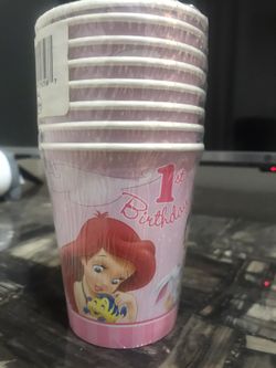 Very Rare Disney Baby Princesses 1st Birthday Paper Cups 8 CT Party Supplies (Ariel, Cinderella, Snow White, Belle)