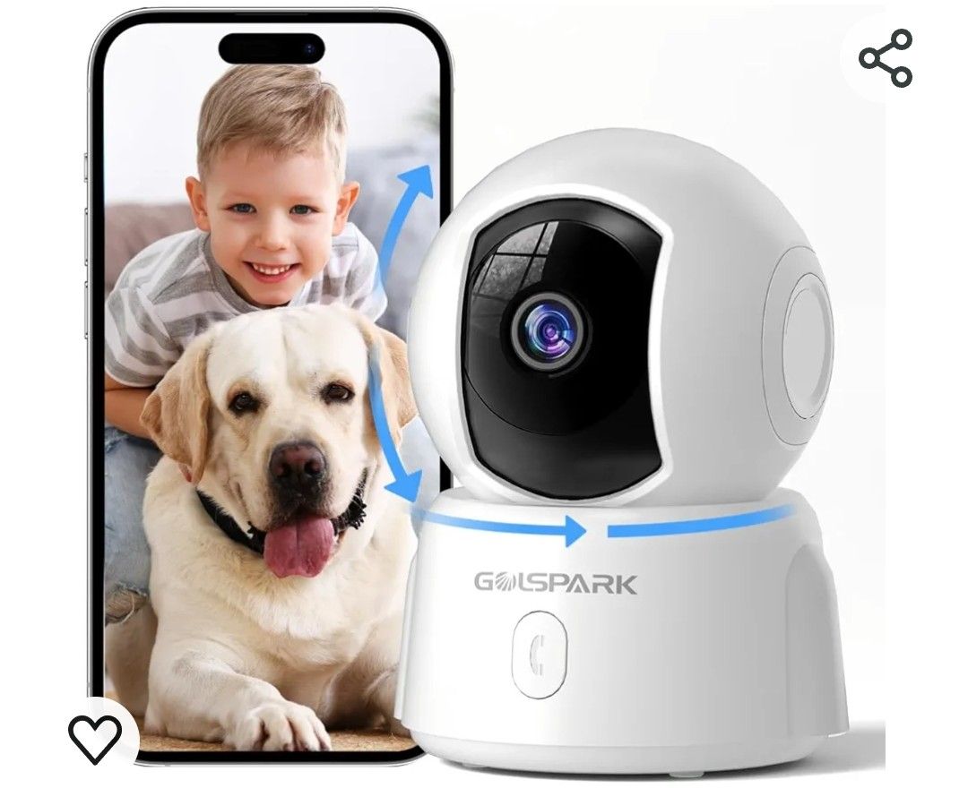 Golspark Indoor Security Camera 2K, Pet Camera for Home Security, Dog Cam Pan/Tilt, Motion Tracking, 2-Way Audio, Night Vision Baby Monitor, Siren Ale
