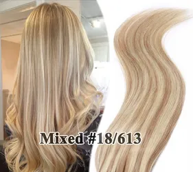 100% Real Remy Human Hair Extensions Full Head #18P613 Balayage Blonde L 24"