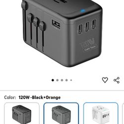  Universal Travel Adapter with GaN 120W,International Power Adapter with 4 USB-C+1 USB-A Charging Ports, Worldwide Outlet for US to European Europe UK