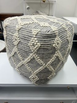 Woven Fabric Cube Pouf Ottoman