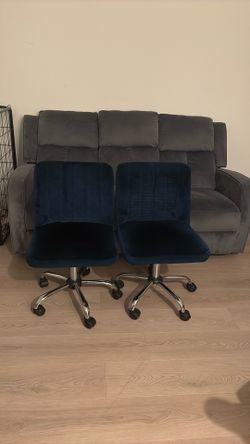 Blue Velvet Rolling Desk Chairs