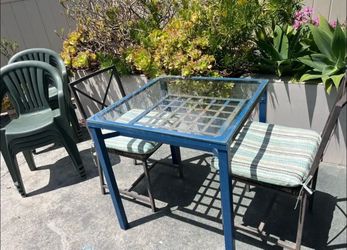 Blue patio table and 2 chairs