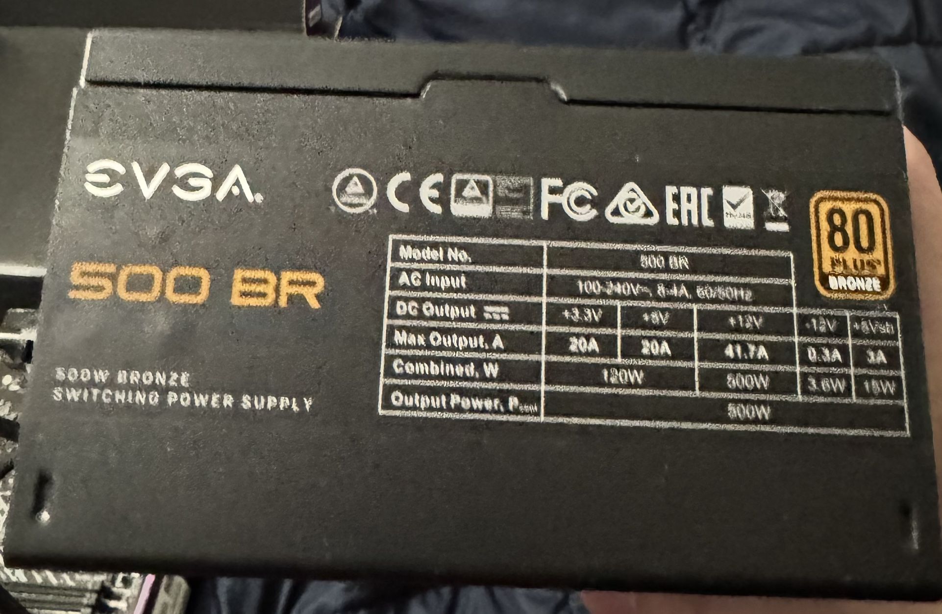 EVGA 500 BR 80 PLUS BRONZE 500 WATT ATX POWER SUPPLY 100-BR-0500; Tested