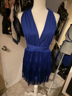 Women's Tassel Tie Back Deep V Neck Bodycon Romper, Sleeveless Criss Crossed Romper