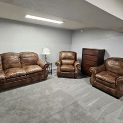 3 Piece Italian Leather Set (Couch, Recliner, Armchair) 